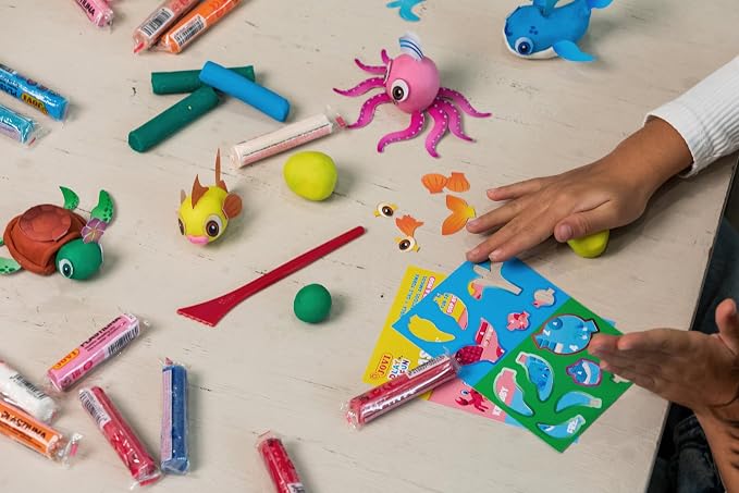 Jovi - Play&Fun Splash, Character kit for Children with Modeling Clay | Includes Cutouts, 24 Non-Drying Clay Sticks and Tools to Create Aquatic Animals, DIY Art for Kids