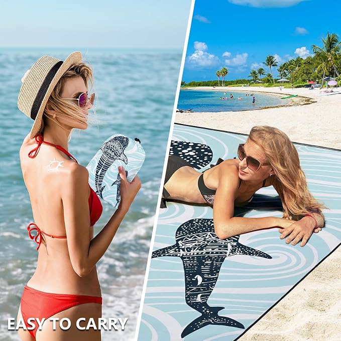 HIHOHO Beach Blanket Waterproof Sandproof Extra Large Beach Mat 79" X 83"/120"x108"for 1-8 Adults Quick Drying Durable Outdoor Picnic Mat for Beach Travel Camping Hiking