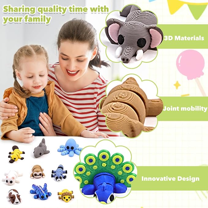 40 PCS 3D Printed Animal Figurines, Articulated Animal Figurines, Fidget Toys, Flexible Car Decor, Party Favor, Gifts for Girls and Boys, Office Desk Pets, Classroom Reward, Birthday Gifts
