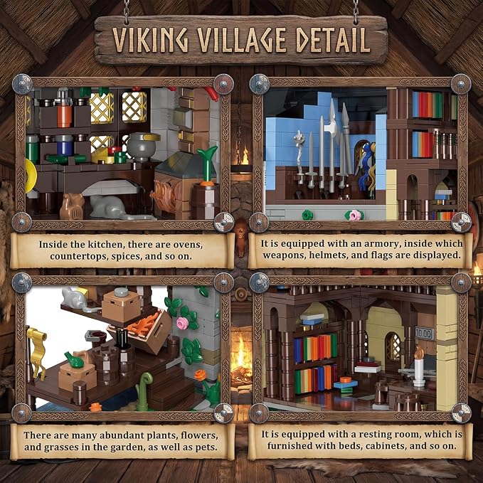 Medieval Town Center Building Set for Adult, Architecture Viking Village Town Center Building Block, House Collection Toy, Creative Present for Adults and Teen(3867PCS)