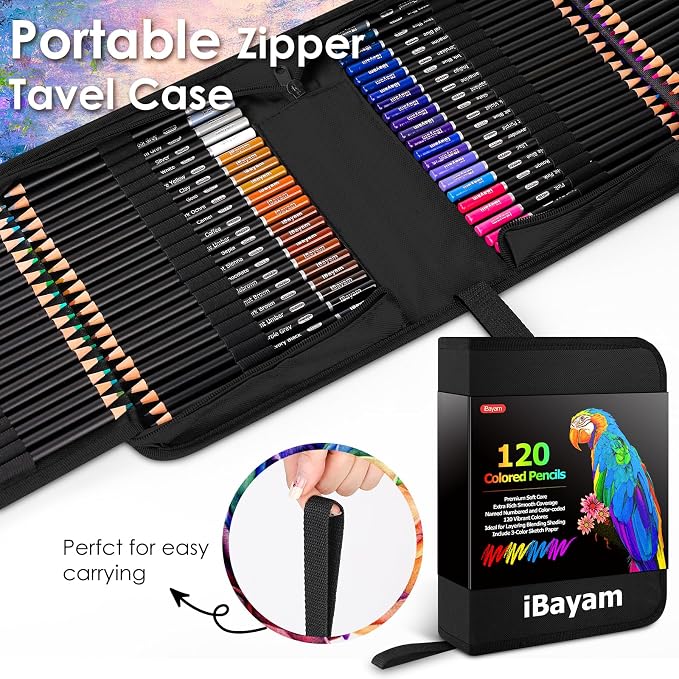 iBayam 123-Pack Colored Pencils Set with 3-Color Sketch Book, Coloring Pencils, Art Supplies Sketching Kits, Professional Artist Drawing Pencils for Artists, Adult