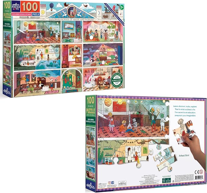 eeBoo 100 Piece Puzzle for Kids - Explorers School of Magic Children's Puzzle Wizard Themed, Large Pieces for Small Hands to Develop Motor Skills