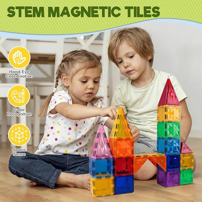 Magnetic Tiles, 32 PCS Magnetic Maze Building Blocks for Kids – STEM Educational Building Toy Set, Montessori Toys for Age 3 4 5 6 7 8, Compatible with Major Brands, Child-Safe Learning Gift