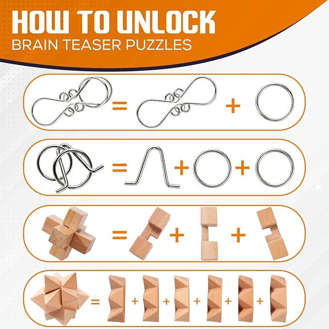 30pcs Metal & Wooden Brain Teaser Puzzles Set, 3D Brain Teasers Wire Puzzles for Adults Teens Kids, Educational IQ Unlock Interlock Puzzle, Entertaining & Thoughtful Gift Set