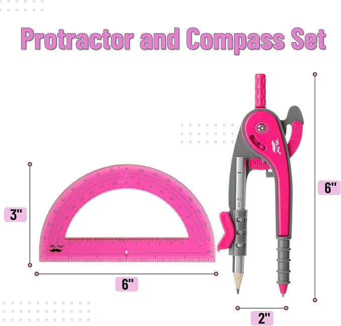 Mr. Pen- Geometry Compass and Protractor Set, 6 Inch Compass | 6 Inch Protractor, Drawing Tool for School, Clear Plastic, Easy Grip, Precision Design for Math, Art, Drafting, Architecture