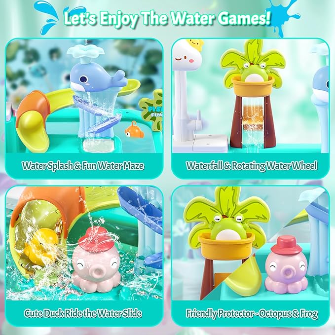 2026 Upgraded Kitchen Sink Toys, Water Table for Toddlers 1-3 3-5, Water Table for Kids Ages 4-8, Toddler Water Play Table|Beach Outdoor Toys, Summer Gift for Girl Boy 3 4 5 6 7 8, Orange&Green