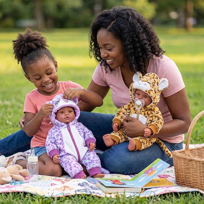 BABESIDE Black Baby Dolls Twins - 17inch Realistic Soft Cloth Body Dolls with Brown Eyes, 3+ Year Old Girls Gifts, Ideal for Nurturing, Interactive Play & Cuddling