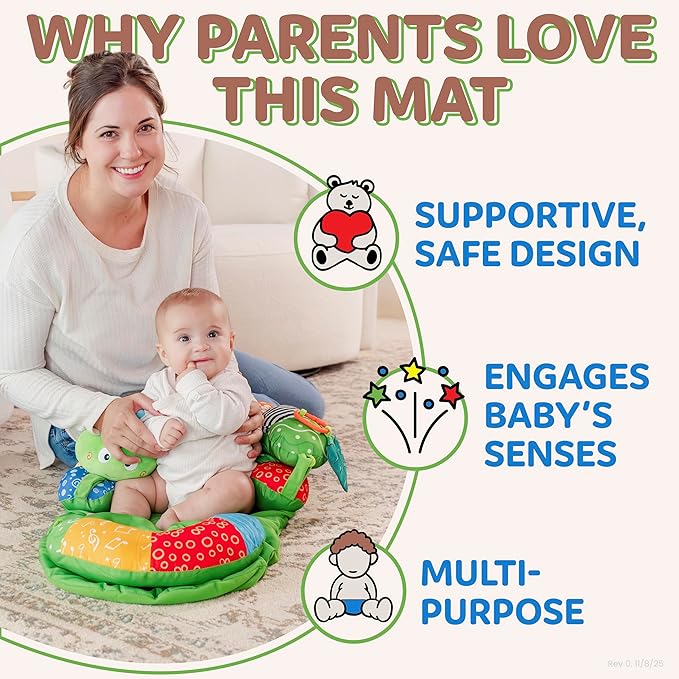 2-in-1 Tummy Time Mat & Baby Lounger Pillow - Seat Support for Baby Play Mat for Babies 0-6 Months, Infant Lounger Activity Center with Newborn Toys, Floor Pillows Sit Me Up, Infant Toys Floor Lounger