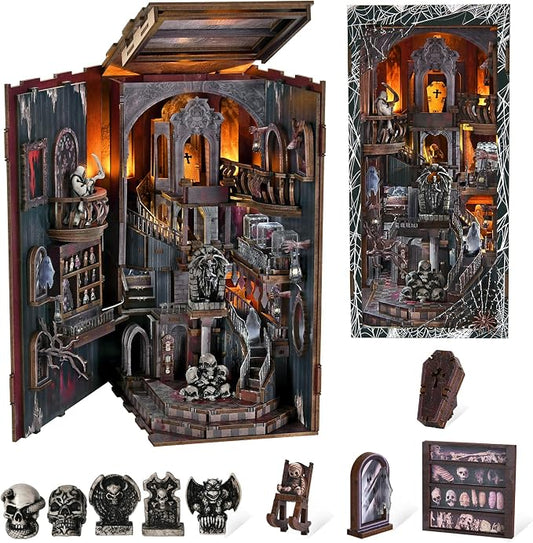 CCCDF Book Nook Kit - DIY Miniature Dollhouse Kit, Creepy Scary Tiny Booknook House Bookshelf 3D Wooden Puzzle for Adults, Gifts for Family (Haunting Relics)