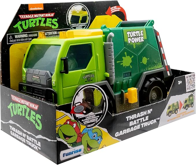 Teenage Mutant Ninja Turtles Toy, Thrash 'N' Battle Garbage Truck with 3 Sewer Cap Launchers, Lights & Sounds, TMNT Mutant Ninja Turtle Vehicle for Kids, Ages 3+