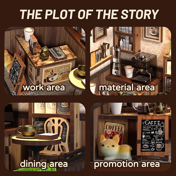 DIY Mini House Country Cafe 3D Wooden Puzzle Craft Model for Adults, Miniature Dollhouse Kit, Mini Coffee Shop Building Kit with Tools, Creative Home Decor & Unique Gift for Coffee Lovers
