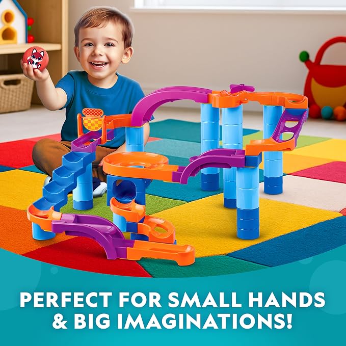 National Geographic Kids Junior Jumbo Marble Run – 80-Piece Ball Drop Toy with Storage Bin, Kid-Safe Balls & Buildable Marble Run Maze for Toddlers & Preschoolers Ages 2+