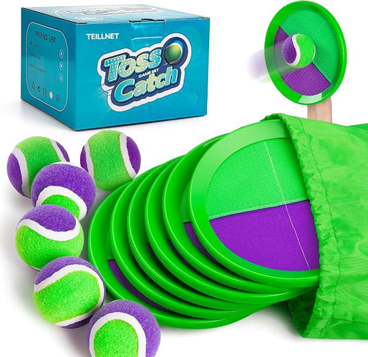 TEILLNET Toss and Catch Ball Set Upgraded - Beach Toys Outdoor Games Baseball Games - Sturdy & Water-Resistant for Pool Yard - Classic Gift for Toddlers Kids Boys Girls 3 4 5 6 7 8 9 10 11 12+ Years