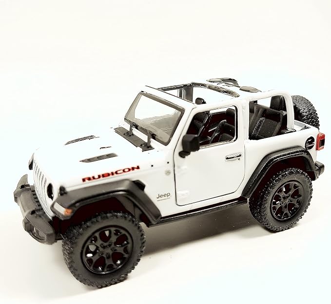 KiNSMART - Jeep Wrangler Rubicon Off Road 4x4 5 inch 1:34 Scale Die Cast Model Replica Toy Car (White Open Top)