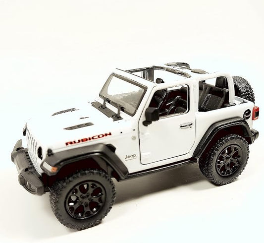 KiNSMART - Jeep Wrangler Rubicon Off Road 4x4 5 inch 1:34 Scale Die Cast Model Replica Toy Car (White Open Top)