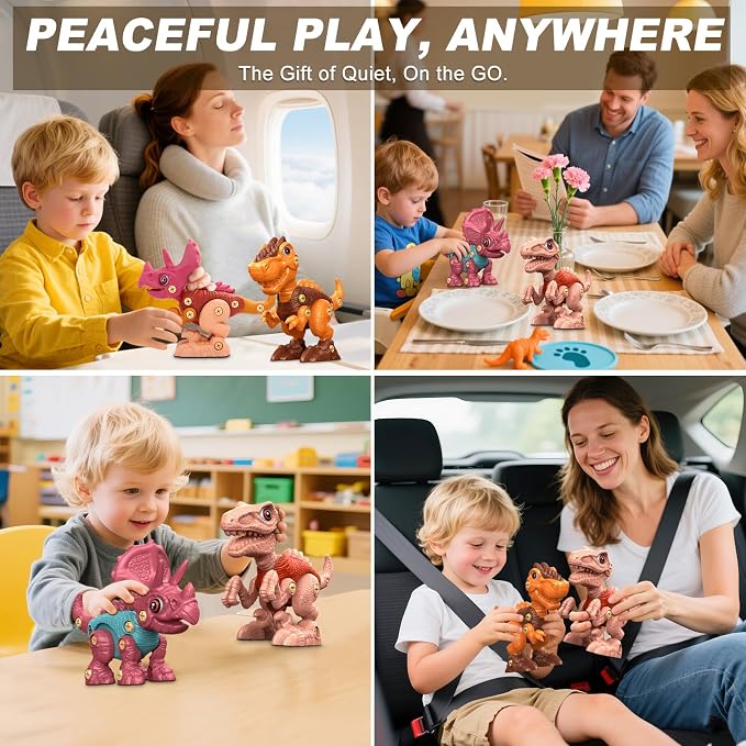 Laradola Assemble Dinosaur Toys for Kids: 3 Pack Dinosaur Construction Building Set with Electric Toy Drill & Screwdrivers - STEM Learning Hands-On Play Birthday Gift for Boys Girls Ages 3-5 5-7