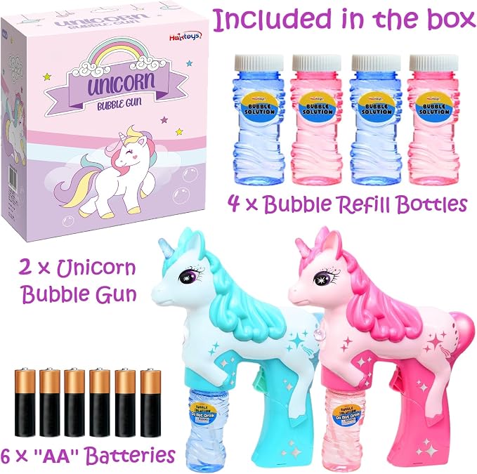 Pink & Green Unicorn Bubble Guns for Kids – Automatic Bubble Machine Blower Toy | Cute Bubble Blaster for Toddlers, Boys & Girls | Outdoor Play, Birthday Party & Summer Fun