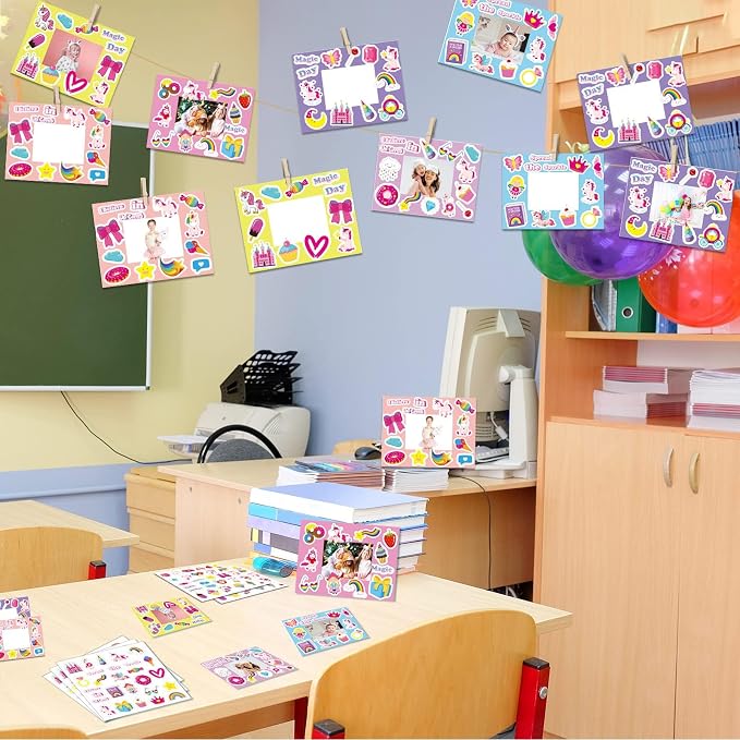 chiazllta 30 Packs Summer Unicorn Picture Frame Craft Kits Magic Unicorn DIY Craft Art Party Favor Home Game Activities