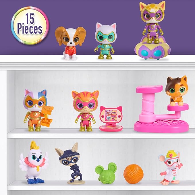 Disney Jr. SuperKitties Kittydale Figure Set with Accessories, 15-Pieces, Collectible Figurines, Toy for Fans, Girls, Kids, Ages 3 and Up by Just Play