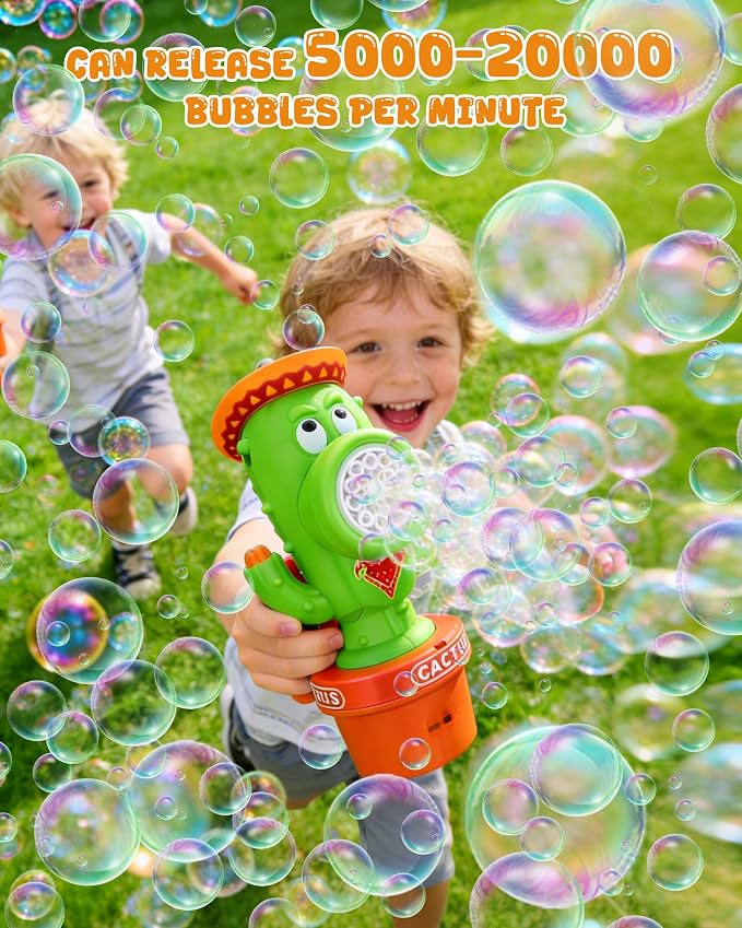 Vodolo Cactus Bubble Machine for Kid, Handheld Automatic Bubble Blower with Lights and Music， Swing Dance Bubble Maker Blower Blaster Outdoor Toys