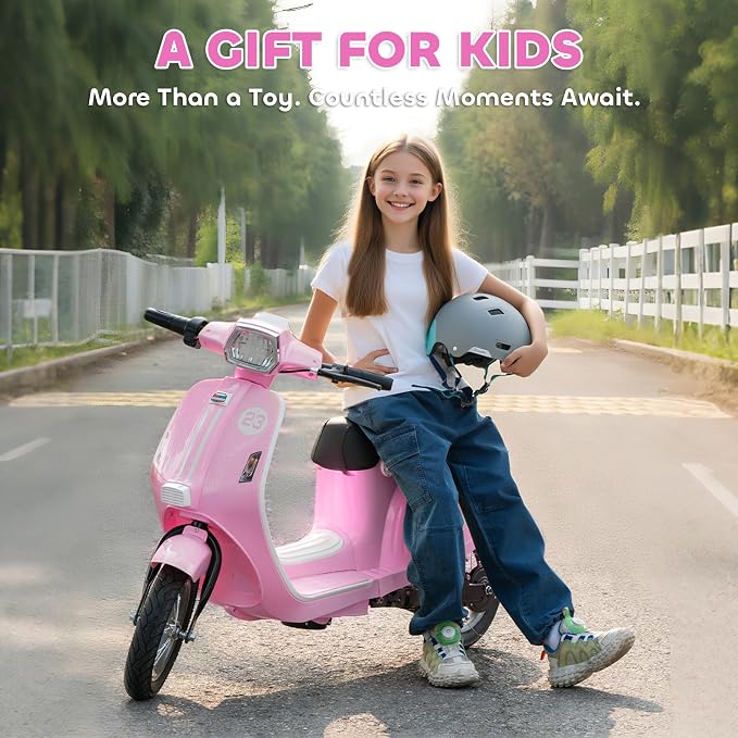 Qaba 24V Kids Motorcycle, Electric Motorcycle with 250W Motor, 3.7-9.9 mph, 7AH Batteries, 12" Inflatable Tires and Rear Suspension, Battery Powered Ride On Toy with LED Lights for 8-12 Years, Pink