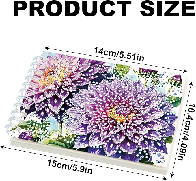 2 Pcs Flower Diamond Painting Notebook 80 Pages for Adults, Dahlia Diamond Art Journal and DIY Sketchbook, Diamonds Art Kit Supplies,Gift for Beginners, Craft Lovers, Artists. (Flower)