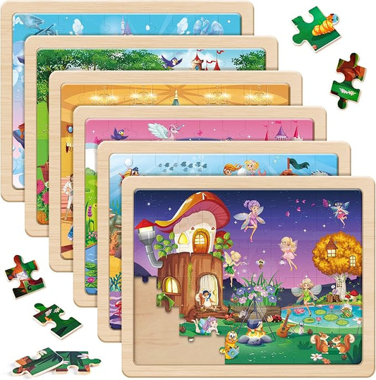 SYNARRY Unicorn Mermaid Princess Fairy Wooden Puzzles for Kids Ages 4-6, 6 Packs 60 PCs Jigsaw Puzzles for Kids Ages 4-8, Preschool Toys Gifts for Toddlers 3-5, Wood Puzzles for 3 4 5 6 Year Old Girls