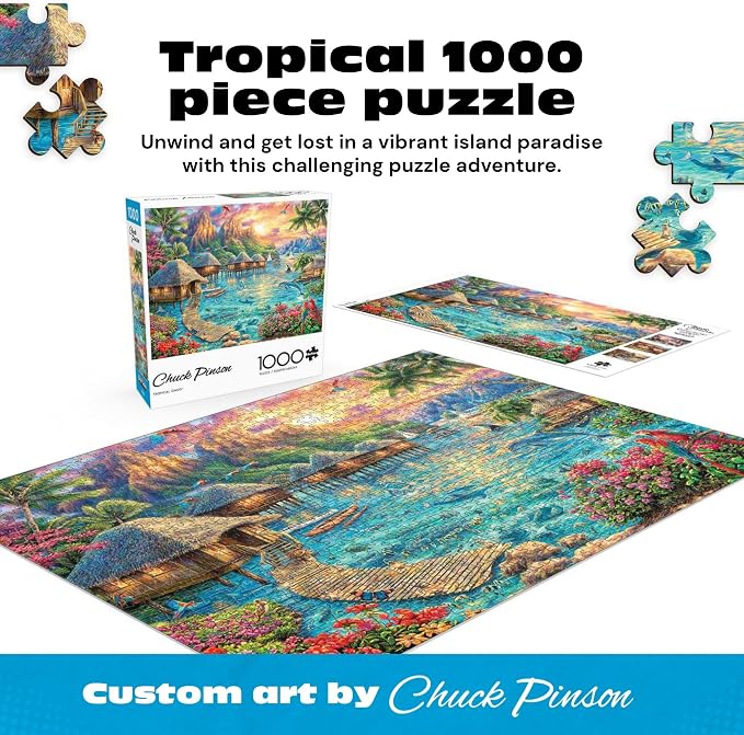 Buffalo Games Chuck Pinson Tropical Oasis 1000 Piece Jigsaw Puzzle - 26.75 x 19.75 in, Ages 14+, Classic - Recycled Board & Poster - Beach Scene - 1000 Piece Puzzle for Adults