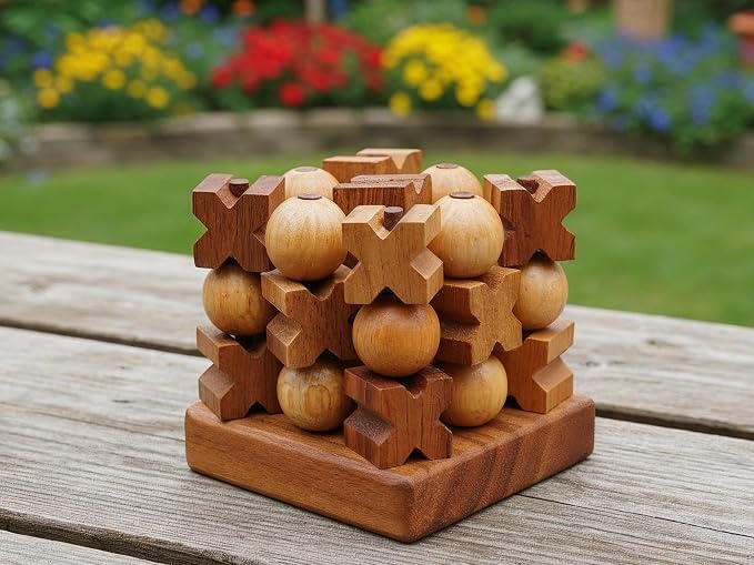 BSIRI 3D Wooden Tic Tac Toe Rustic Coffee Table Decor Unique Gifts for Special Occasions Fun for Adults in Strategic Game Night Family Games