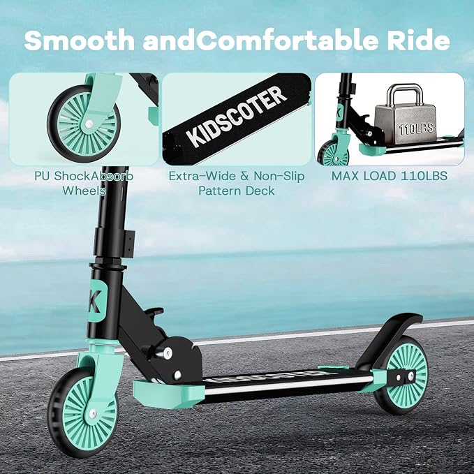 2 Wheel Scooter for Kids 3-12, Light Up Wheels & LED Stem Kick Scooter, Height Adjustable & Foldable Design, Lightweight Sport Scooter for Girls Boys with Kickstand