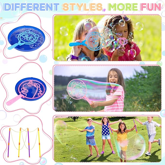 REZUCREY 32 Pcs Big Bubble Wands Toys Set, Giant Bubble Wands with Tray for Kids Summer Outdoor Toys Bubbles Party Favors Bubbles Maker Bulk for Kids Toddlers Boys Girls Age 3 4 5 6 7 8+