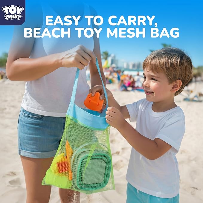 TOY Life 23 Pcs Ocean Beach Toys for Kids Ages 4-8 Collapsible Sand Toys with Watering Can, Silicone Bucket, Sand Castle Building Kit, Mesh Bag Ocean Animal Molds Travel Sandbox Toy for Summer Play