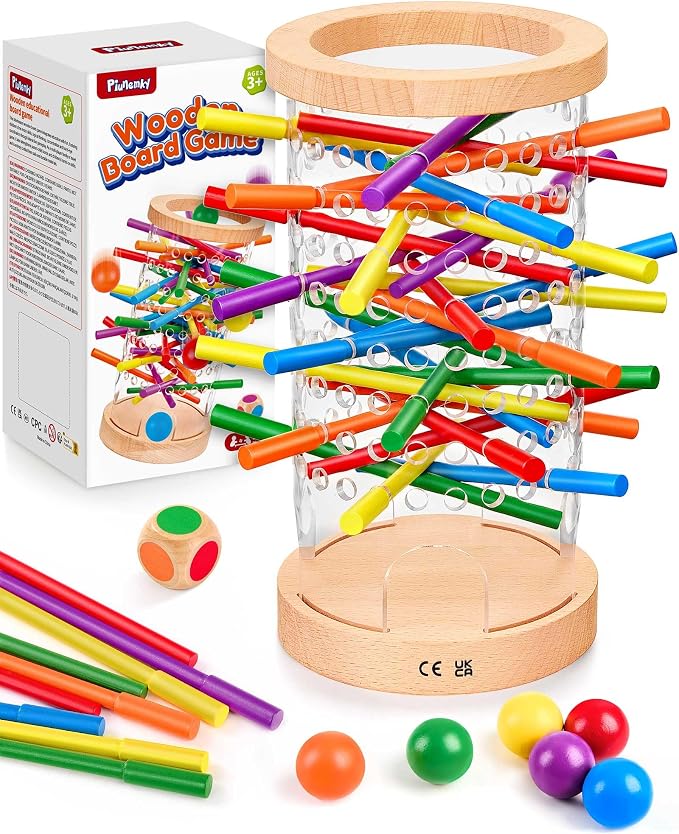 Montessori Wooden Board Games for Kids Ages 4-8, 42 Wooden Sticks Game Quick Setup, Board Games for Kids 4-6, Fine Motor Skills Toy Montessori Toys for 3 4 5 6 Year Olds, Family Games Gift Boys Girls