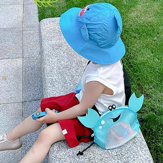 Kids Mesh Beach Bag, Cute Crab-Shaped Seashell Collecting Bag with Adjustable Strap for Holding Shell Beach Toy