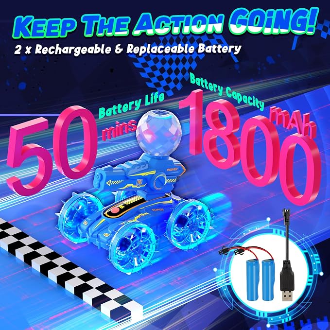 Amphibious Remote Control Car for Boys - 4WD Amphibious 2.4 GHz 360°Rotation RC Cars - Water and Land RC Stunt Car Toy for 5 6 7 8 9 10 Year Old Boys Girls Christmas Birthday Gifts