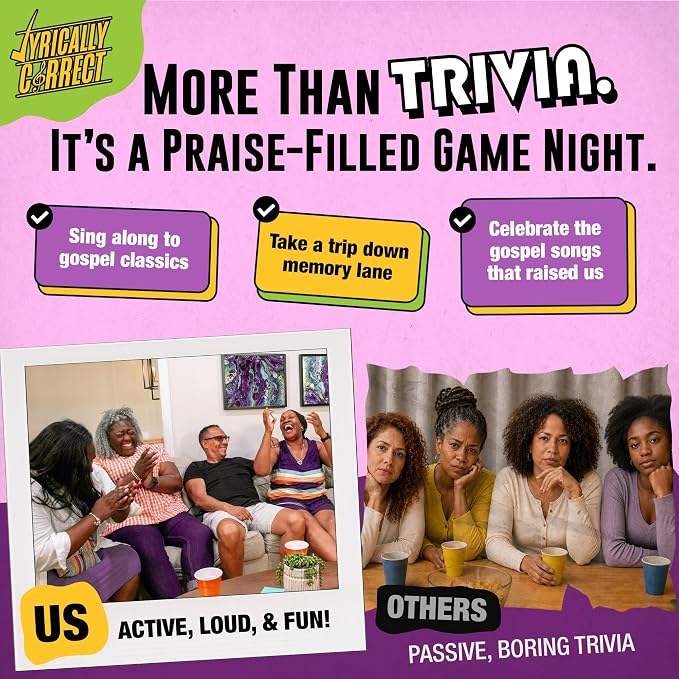 Lyrically Correct Revival: The Gospel Edition – Gospel Music Trivia Card Game for Adults & Families | Church Gatherings, Fellowship & Family Game Night