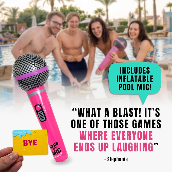 Lucky Egg Grab The Mic Poolside Game – Waterproof Karaoke Party Game with Inflatable Microphone – Outdoor Pool & Beach Game for Kids & Adults – Fun Family Game Night Game for Ages 8+ 2–10 Players