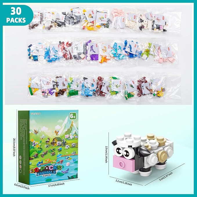 30 Packs Party Favors for Kids - 919 PCS Animal Building Blocks Toy Mini Sets Party Favors, Goodie Bags Stuffers Classroom Prizes Return Gifts Easter Bulk Gifts Boys Girls Student Ages 6+