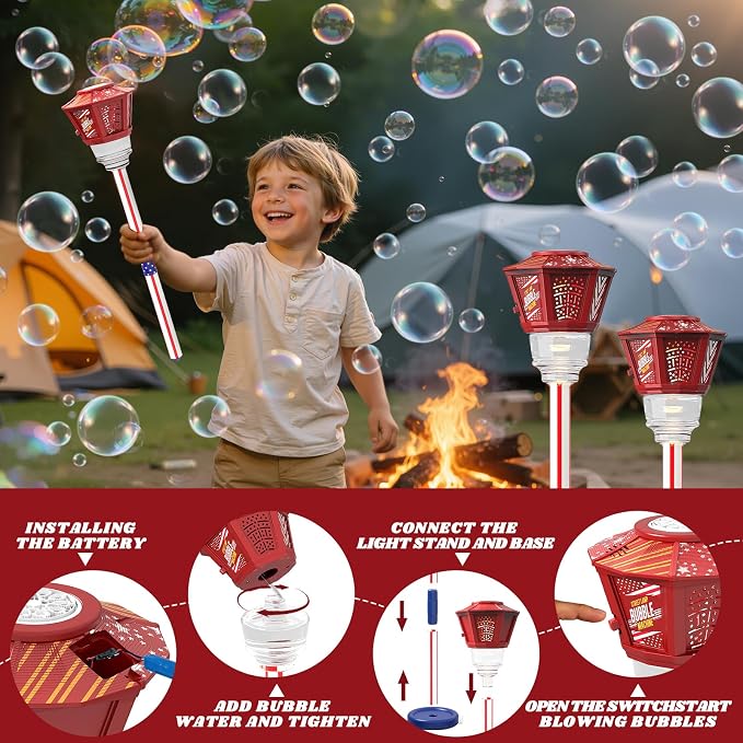 Bubble Machine for Kids Bubble Blower Maker with Lights and Music Automatic Bubble Stand Machine for Parties Birthday Wedding Toddlers Kid Summer Outdoor Toys (Red)