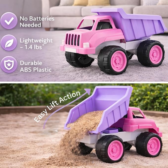 Liberty Imports Big Plastic Dump Truck in Pink Color for Toddlers and Girls - Large Tilting Dumper, Free Play Toy Vehicle for Kids Indoor and Outdoor Imaginative Play