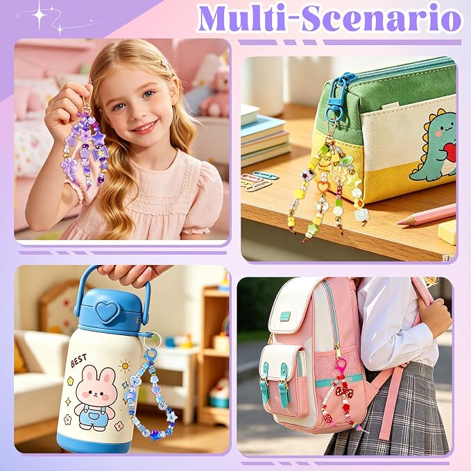 TOHONGADON 1501 Pcs DIY Bag Charm Kit, Colorful Keychain Making Kit,with Key Chain Hooks, Acrylic Balls Heart Star Flower Bow Letter Alphabet Beads, Gift Bags, Manual for Custom Keychains