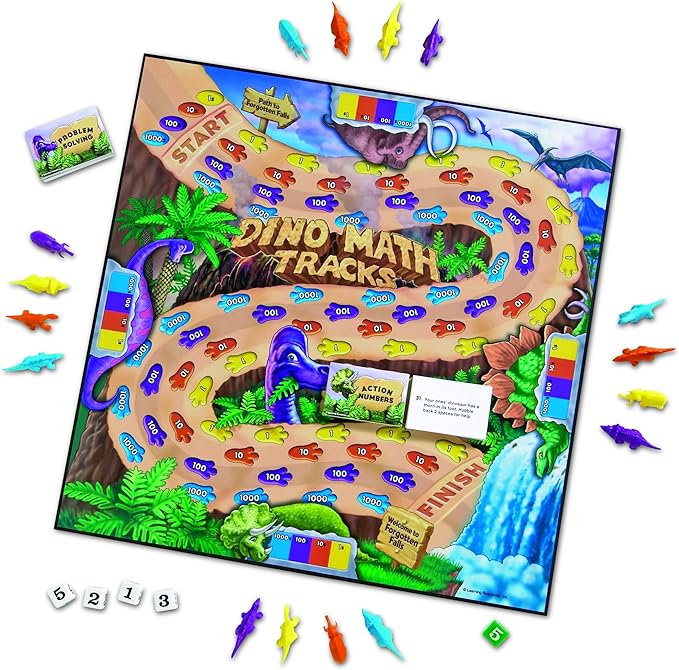 Learning Resources Dino Math Tracks Game - Math Manipulatives, Montessori Board Game, Addition and Subtraction, Counting Literacy Toys, STEM for Kids, Critical Thinking, Gifts for Boys and Girls