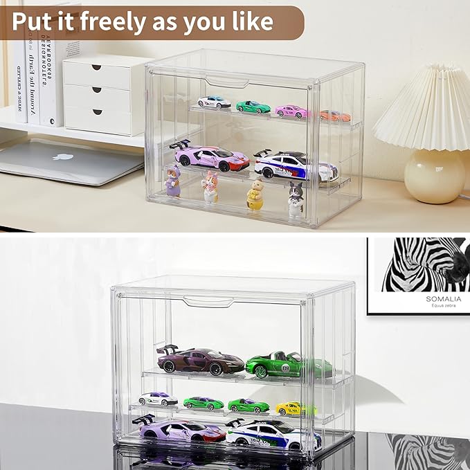 Display Case for Collectibles 4 Layer Updated Adjustable Acrylic Display Case with Magnetic Door Clear Stackable Display Box Hobby Display Cases for Figures, 1 Pack