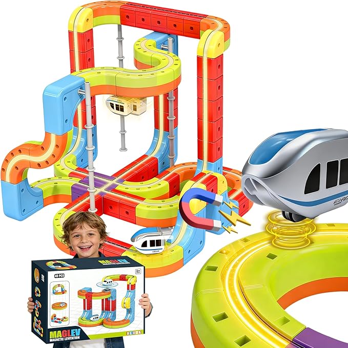 Electric Magnetic Train Toys Set- Flexible Race Track for Kids 3 4 5 6 7 8,stem Gravity Magnetic Roller Car Track for Toddlers,3D Infinity Cube Track Learning Gift Anti-Gravity Design,88 Pcs/2 car