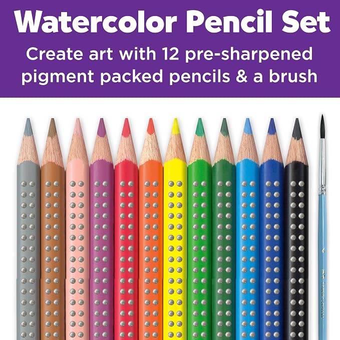 Faber-Castell Grip Watercolor EcoPencils School Pack | 288 Pre-Sharpened Colored Pencils Bulk | Draw, Blend & Watercolor Effects | Kids Art Set, Classroom Supplies with Storage (Ages 5+)