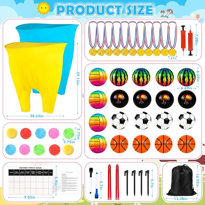 EULRGAUS Granny Pants Yard Game, Tossing Game Set with 20 Bouncy Balls & 10 Water Balls for Kids Adults, Family Outdoor Party Game for Carnival, Field Day, Reunion, Birthday Backyard & Lawn