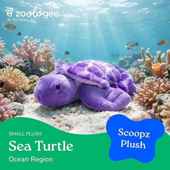 The Petting Zoo Purple Sea Turtle Stuffed Animal Plushie, Gifts for Kids, Scoopz Sealife Animals, Purple Tortoise Plush Toy 8 Inches