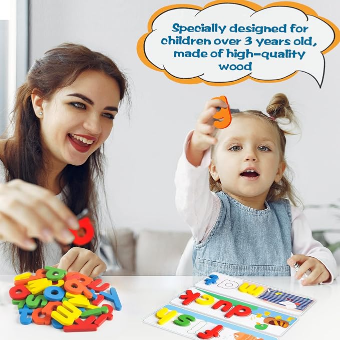 Learning Educational Toys for 3 4 5 6 Years Old Boys Girls, See & Spell Matching Letter Game with Alphabet Cards for Kids, Preschool CVC Word Builders Toy, Christmas Birthday Gifts for Age 3-4 4-6