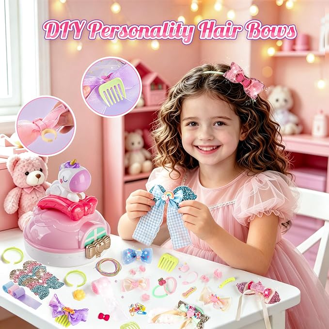 EFOSHM Bow Maker, Ribbon DIY Bow Kit for Girls, Fashion Hair Accessories Arts and Crafts Set, Bow Making Headband, Rings, Hairbands, Bracelets, Necklaces, Gift for 5 6 7 8 Year Old Girls