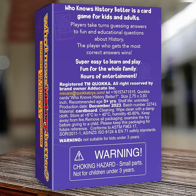 Board Games for Kids 8-12 – Family Card Games for Kids and Adults – History Trivia Cards for Family Game Night – Who Knows History Better – 500+ Questions – Fun Card Game for Families and Teens